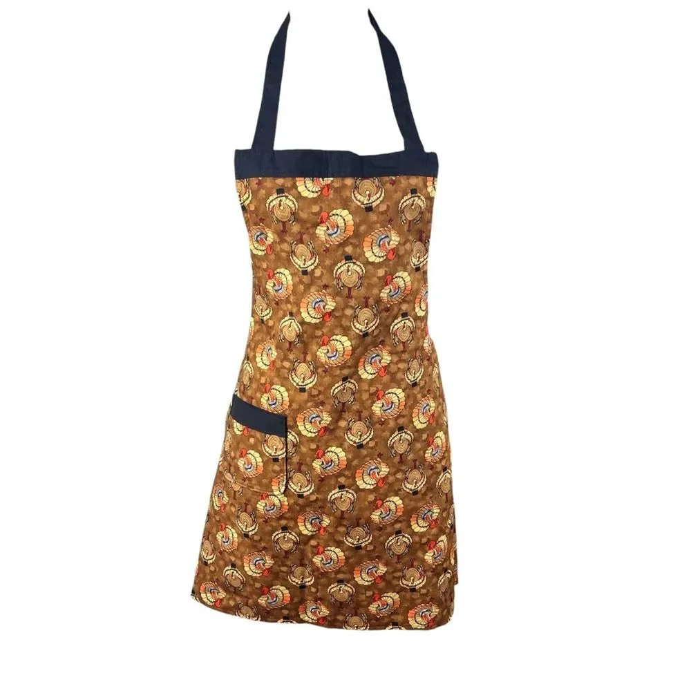 Reversible Holiday Apron Thanksgiving and Summer Cherry Cloth Tie Turkey